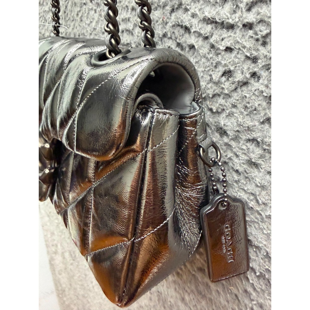 NWD Coach Quilted Metallic Leather Tabby Shoulder Bag 26 Anthracite Black - Picture 5 of 12